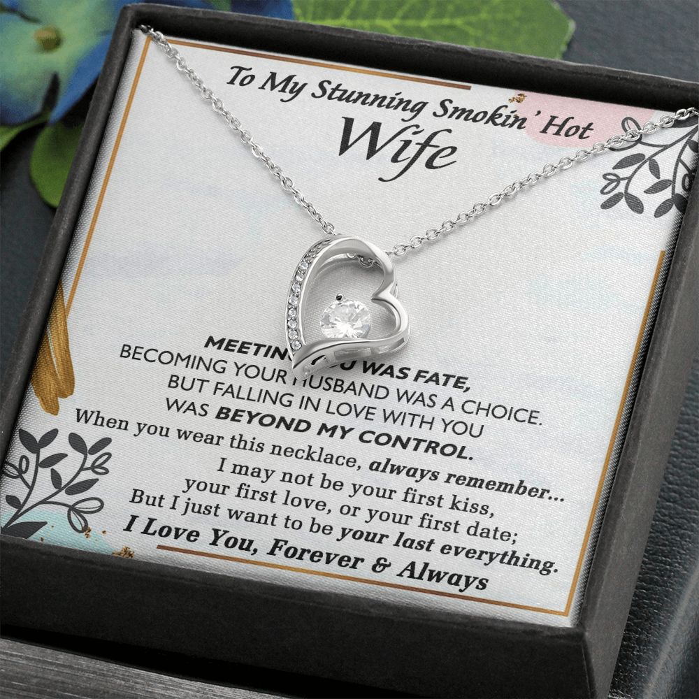 To My Smokin Hot Wife Necklace, Wedding Anniversary Jewelry For Women, Necklace For Wife from Husband, Gifts For Wife Birthday Gifts Necklace, Jewelry With Message Card In A Gift Box Forever Love Necklace