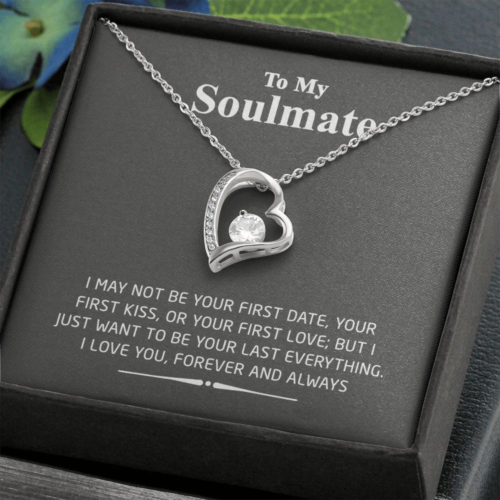 To My Soulmate Necklace for Women Birthday Valentines Day Jewelry Gifts For My Wife with Message Card Box Personalized Gift Present Pendant for Future Wife Soulmate Girlfriend Love 2 Forever Love Necklace