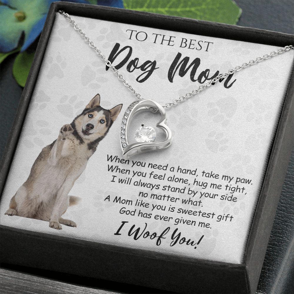 To The Best Husky Dog Mom Knot Necklace Mother's Day Gift , I Woof You Quote Gift Card, Message Card Jewelry For Dog Lovers, Necklace For Mom Forever Love Necklace