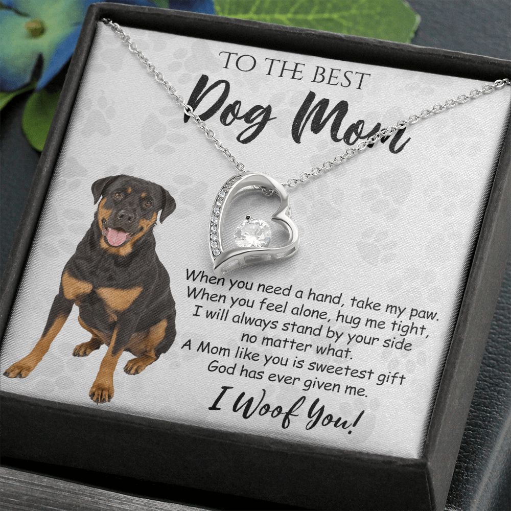 To The Best Rottweiler Dog Mom Knot Necklace Mother's Day Gift , I Woof You Quote Gift Card, Message Card Jewelry For Dog Lovers, Necklace For Mom Forever Love Necklace