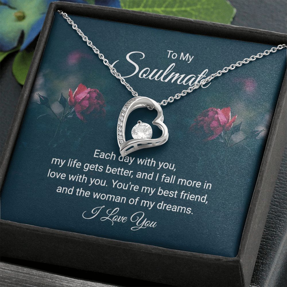 To My Soulmate Necklace for Women Birthday Christmas Jewelry Gifts For My Wife with Message Card Box Personalized Gift Present Pendant for Future Wife Soulmate Girlfriend Love 20 Forever Love Necklace