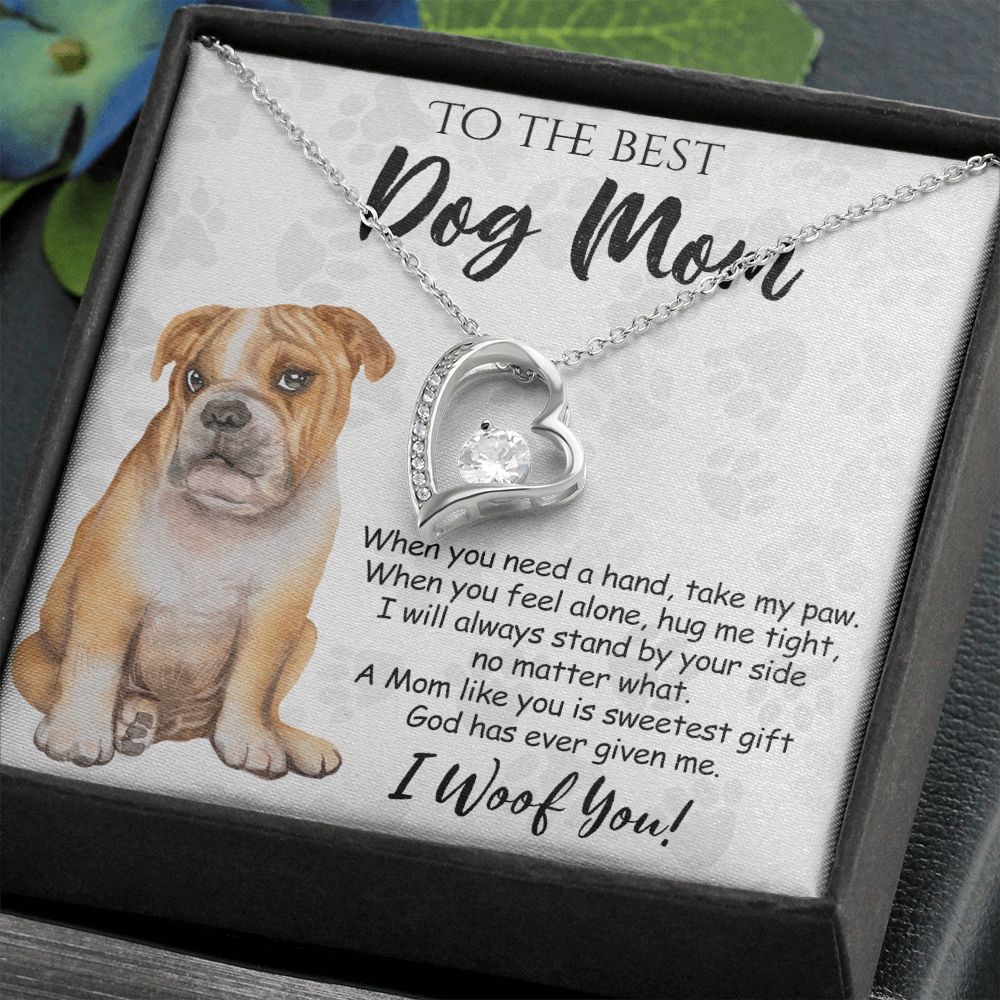 To The Best BullDog Mom Knot Necklace Mother's Day Gift , I Woof You Gift Card, Message Card Jewelry For Dog Lovers, Necklace For Mom Forever Love Necklace