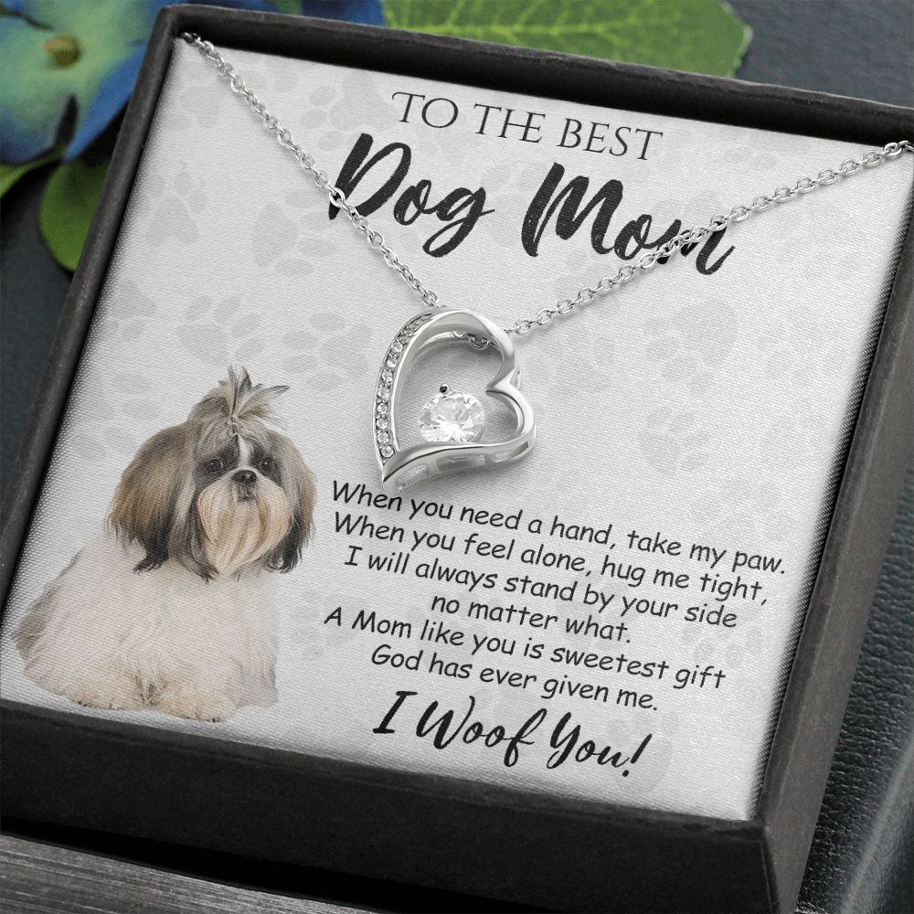 To The Best Shih Tzu Dog Mom Knot Necklace Mother's Day Gift , I Woof You Quote Gift Card, Message Card Jewelry For Dog Lovers, Necklace For Mom Forever Love Necklace