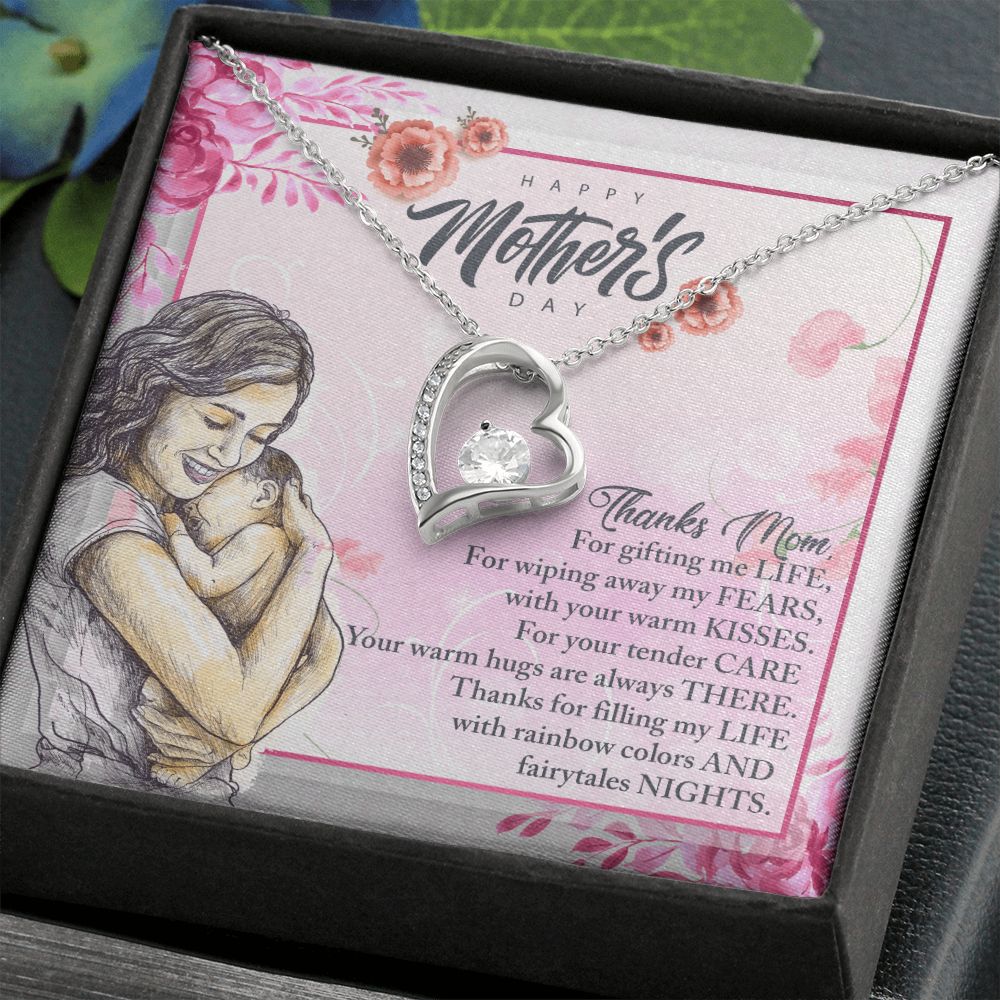 To My Mom, Mother Necklace Pendant Gift From Daughter Or Son Thanks Mom For Gifting Me Life With Message Card Gift For Mom Forever Love Necklace