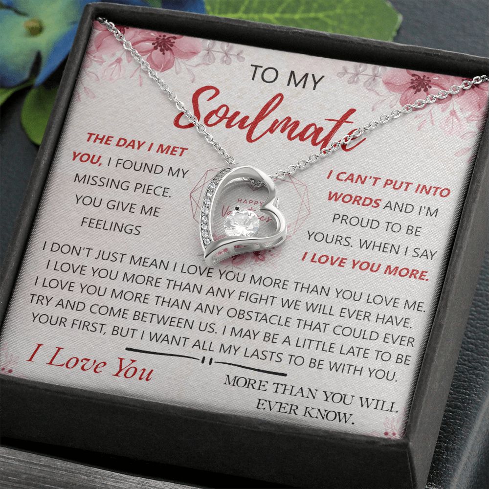 To My Soulmate Necklace for Women Birthday Christmas Jewelry Gifts For My Wife with Message Card Box Personalized Gift Present Pendant for Future Wife Soulmate Girlfriend Love 23 Forever Love Necklace