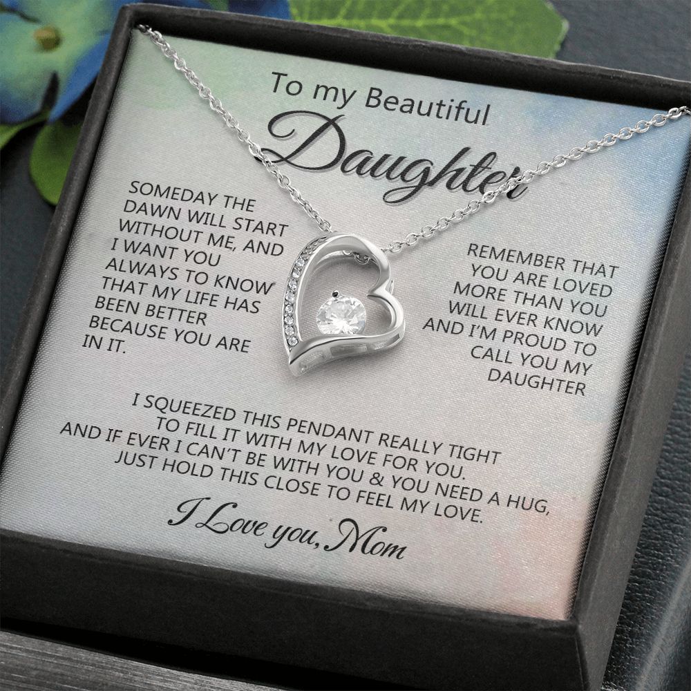 Jewelry Pendant Present for Daughter, To My Daughter Gift Necklace from Mom, Mother Daughter Gift Ideas, Birthday Christmas Gift Graduation Gifts for Daughters, Mother and Daughter Necklace 14 Forever Love Necklace