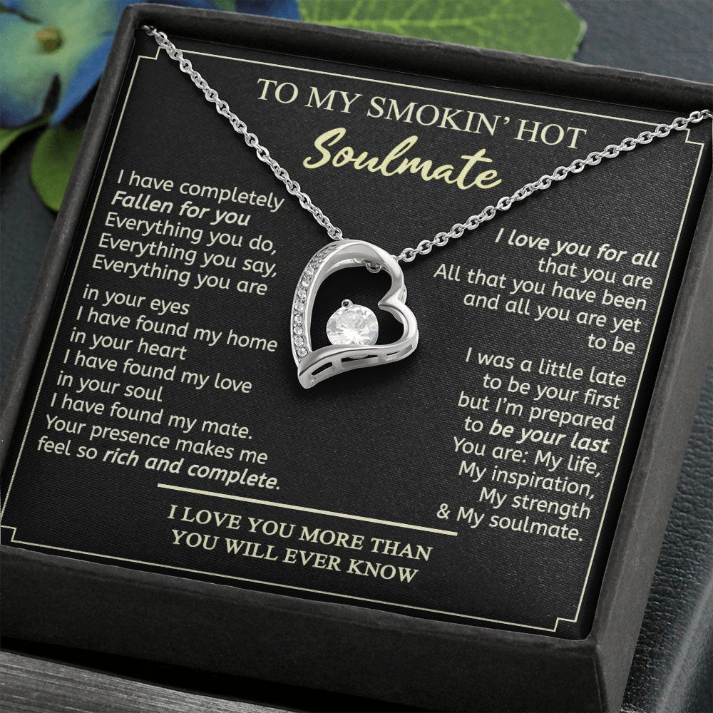 To My Smokin Hot Soulmate Necklace - Wife Gifts From Husband To My Wife Necklace, Gift for Her Romantic, Girlfriend Gifts Necklace for Wife from Men Includes Message Card and Gift Box 2 Forever Love Necklace