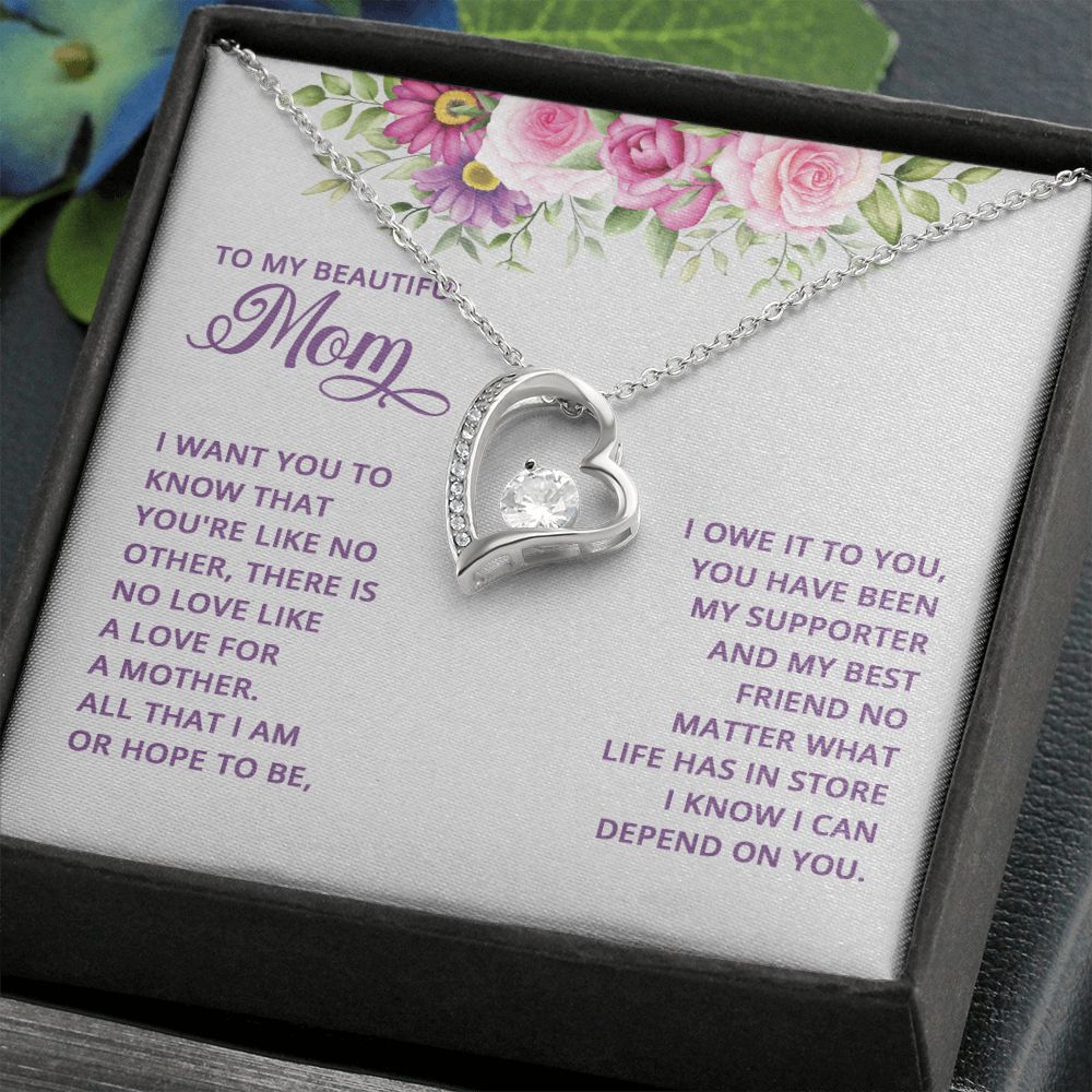 Mom Necklace Gifts for Mom from Daughter to Mom Gifts for Mothers Day from Daughter, To My Mom Necklace from Daughter to Mom Birthday Gifts Necklace with Message Card and Gift Box17 Forever Love Necklace