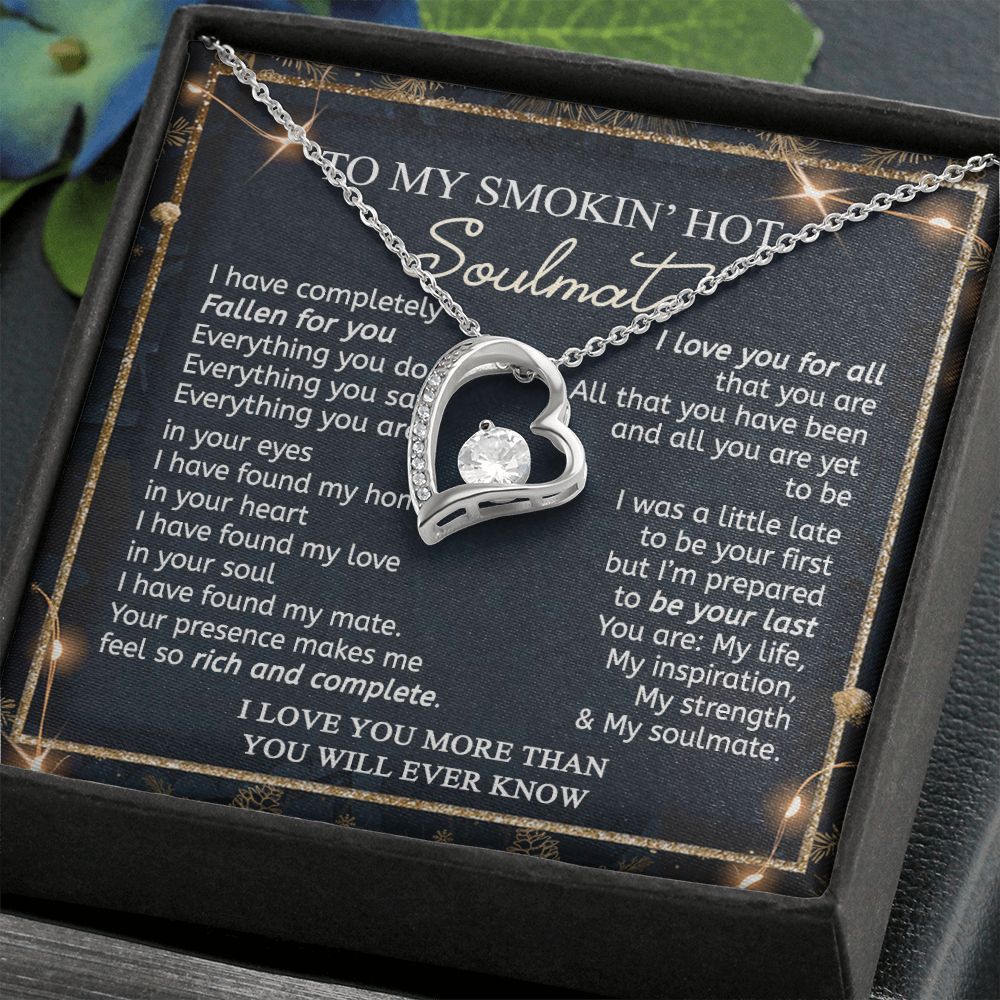 To My Smokin Hot Soulmate Necklace - Wife Gifts From Husband To My Wife Necklace, Gift for Her Romantic, Girlfriend Gifts Necklace for Wife from Men Includes Message Card and Gift Box 14 Forever Love Necklace