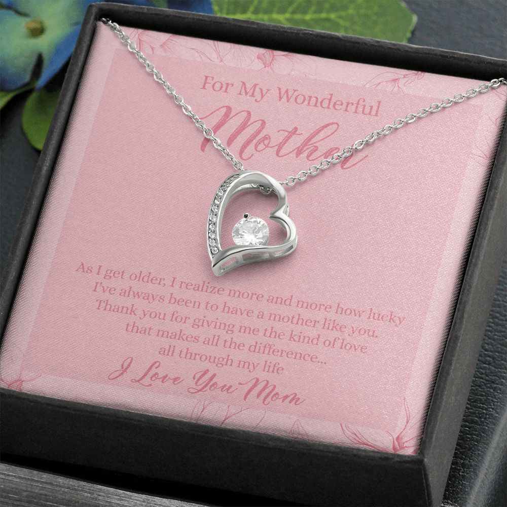 To My Wonderful Mother Necklace Message Card, Gift Box for Mom Birthday Gift From Daughter Mothers Day Necklace for Mom Gift From Daughter Mom Gifts For Wedding Mom Thank You Gift For Mom Forever Love Necklace