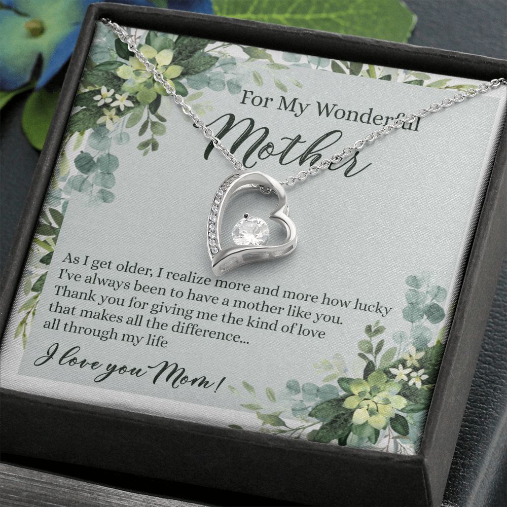 To My Wonderful Mother Necklace Message Card, Gift Box for Mom Birthday Gift From Daughter Mothers Day Necklace for Mom Gift From Daughter Mom Gifts For Mom Thank You Gift For Mom Forever Love Necklace