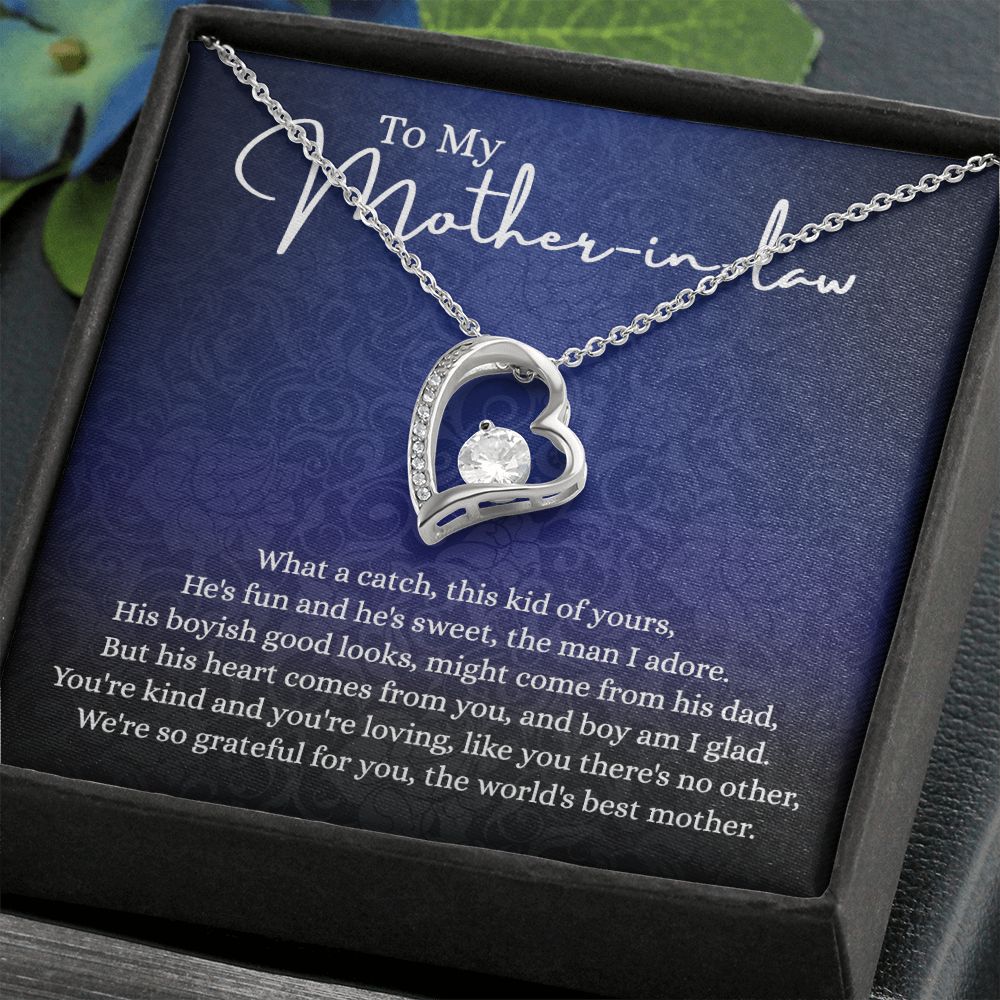 To My Mother in Law Necklace, Gift for Mother in Law Jewelry Box, Gift Card, Necklace for Mother in Law Jewelry Gift to My Mother-in-law on Wedding Day Mother's day gift for Mother in Law Forever Love Necklace