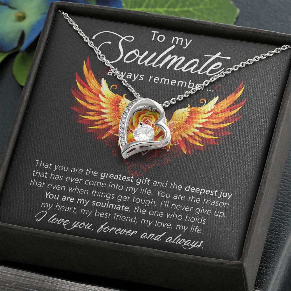 To My Soulmate Necklace for Women Birthday Christmas Jewelry Gifts For My Wife with Message Card Box Personalized Gift Present Pendant for Future Wife Soulmate Girlfriend Love 22 Forever Love Necklace