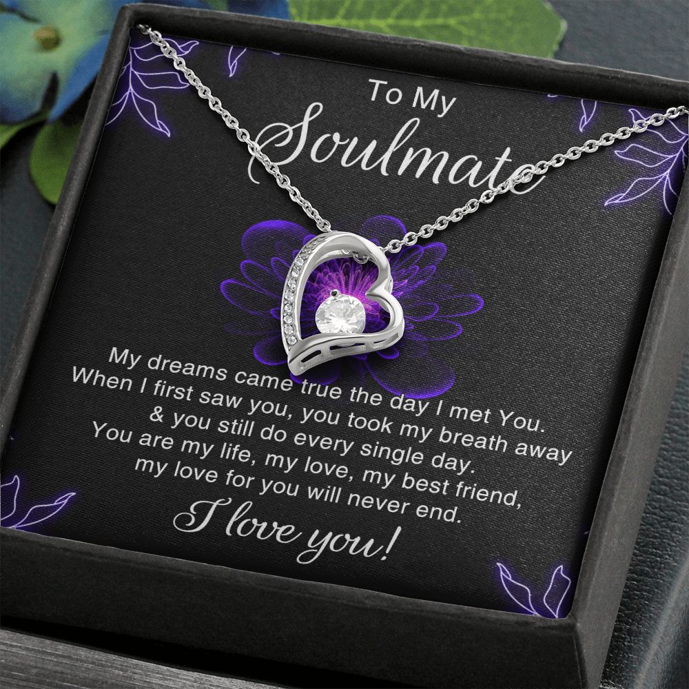 To My Soulmate Necklace for Women Birthday Christmas Jewelry Gifts For My Wife with Message Card Box Personalized Gift Present Pendant for Future Wife Soulmate Girlfriend Love 7 Forever Love Necklace