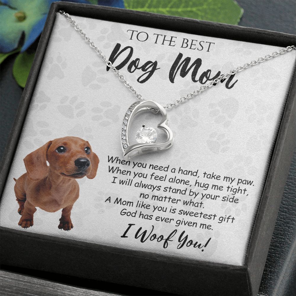 To The Best Dachshund Dog Mom Knot Necklace Mother's Day Gift , I Woof You Quote Gift Card, Message Card Jewelry For Dog Lovers, Necklace For Mom Forever Love Necklace