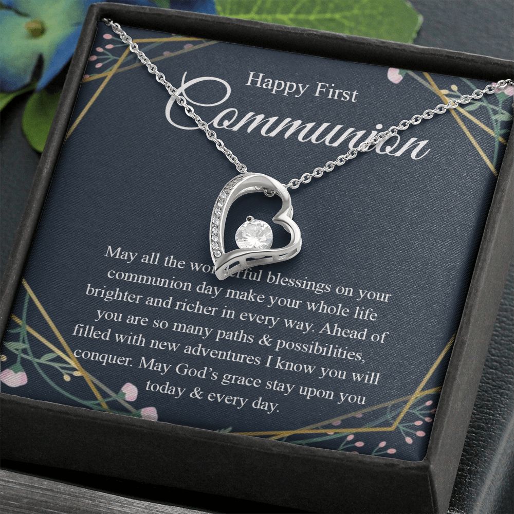 Interlocking Hearts Necklace, For First Communion Gift First Holy Communion Congrats Graduation Pendants Gift For Daughter, Granddaughter, Niece, Sister Forever Love Necklace