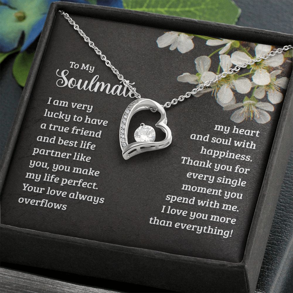 To My Soulmate Necklace for Women Birthday Christmas Jewelry Gifts For My Wife with Message Card Box Personalized Gift Present Pendant for Future Wife Soulmate Girlfriend Love 18 Forever Love Necklace
