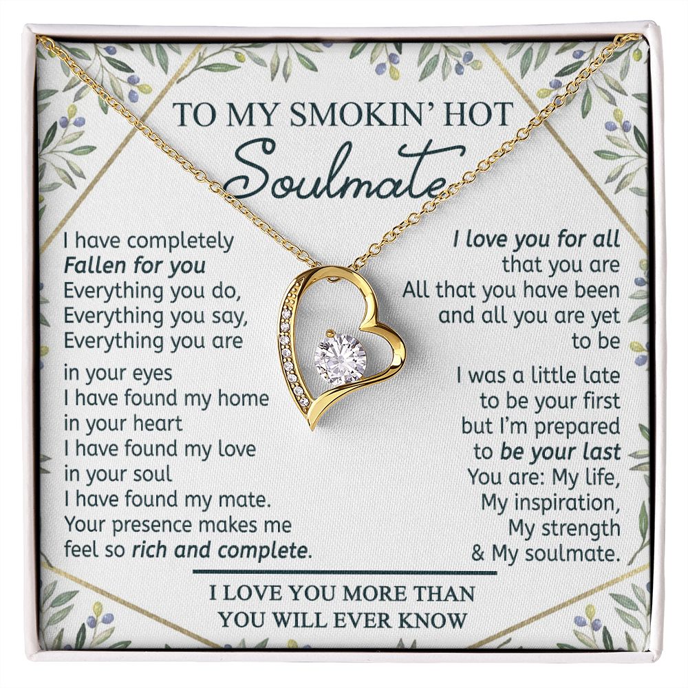 To My Smokin Hot Soulmate Necklace - Wife Gifts From Husband To My Wife Necklace, Gift for Her Romantic, Girlfriend Gifts Necklace for Wife from Men Includes Message Card and Gift Box 18 Forever Love Necklace
