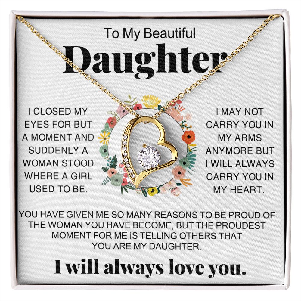 Jewelry Pendant Present for Daughter, To My Daughter Gift Necklace from Mom, Mother Daughter Gift Ideas, Birthday Christmas Gift Graduation Gifts for Daughters, Mother and Daughter Necklace 16 Forever Love Necklace