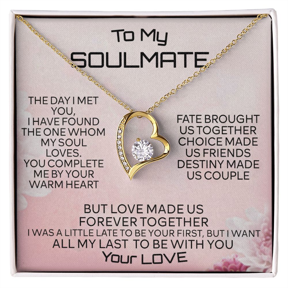 To My Soulmate Necklace for Women Birthday Christmas Jewelry Gifts For My Wife with Message Card Box Personalized Gift Present Pendant for Future Wife Soulmate Girlfriend Love 2 Forever Love Necklace