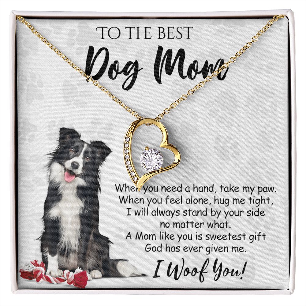To The Best Border Collie Dog Mom Knot Necklace Mother's Day Gift , I Woof You Quote Gift Card, Message Card Jewelry For Dog Lovers, Necklace For Mom Forever Love Necklace
