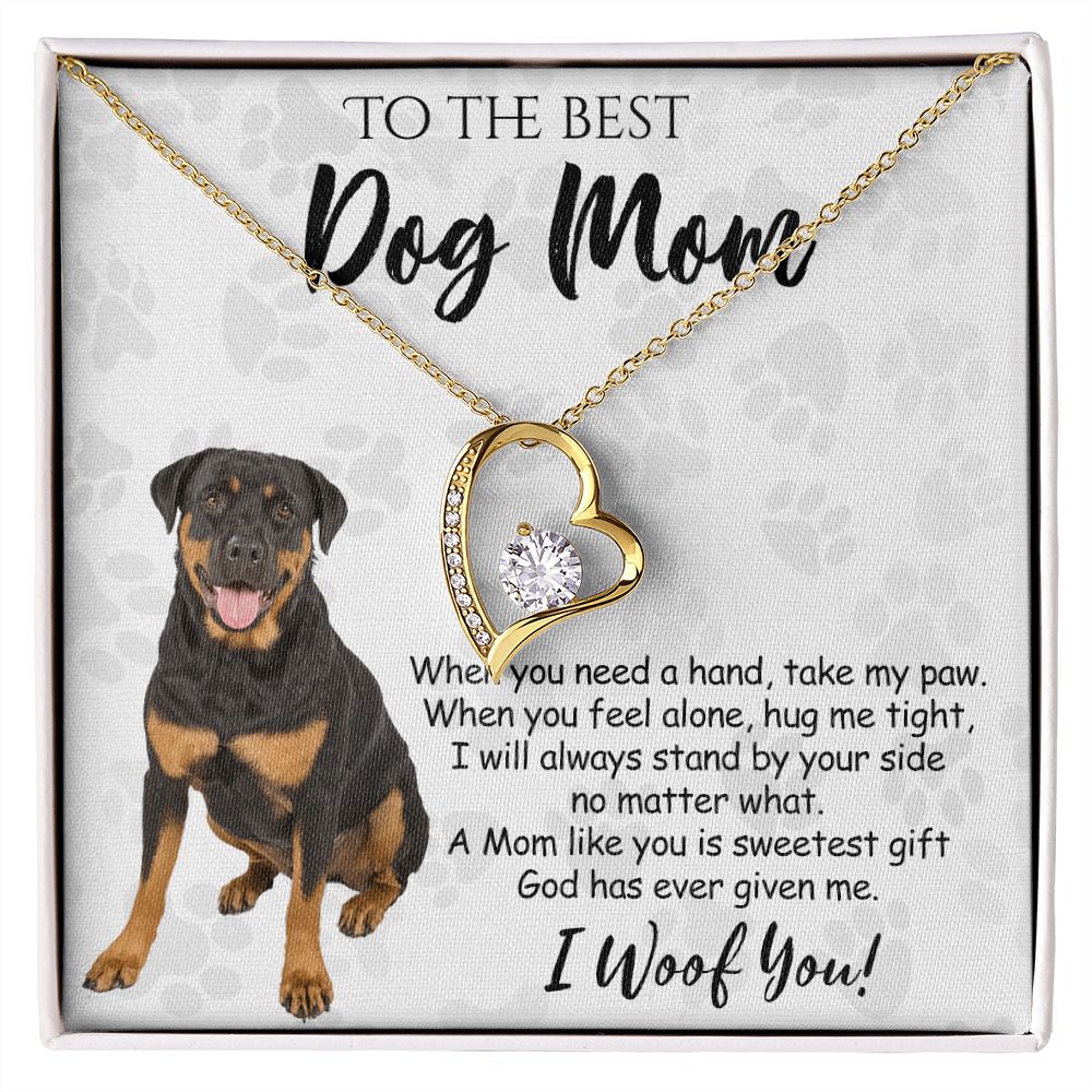 To The Best Rottweiler Dog Mom Knot Necklace Mother's Day Gift , I Woof You Quote Gift Card, Message Card Jewelry For Dog Lovers, Necklace For Mom Forever Love Necklace