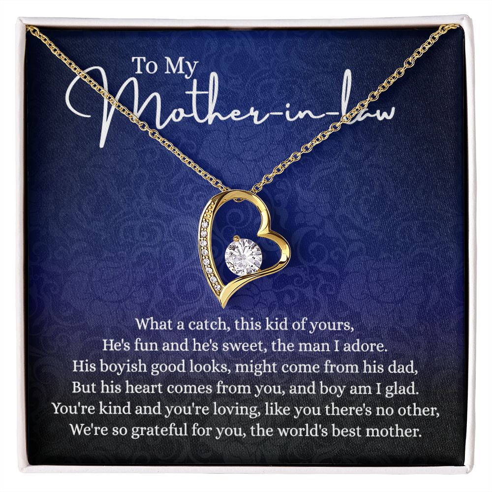 To My Mother in Law Necklace, Gift for Mother in Law Jewelry Box, Gift Card, Necklace for Mother in Law Jewelry Gift to My Mother-in-law on Wedding Day Mother's day gift for Mother in Law Forever Love Necklace