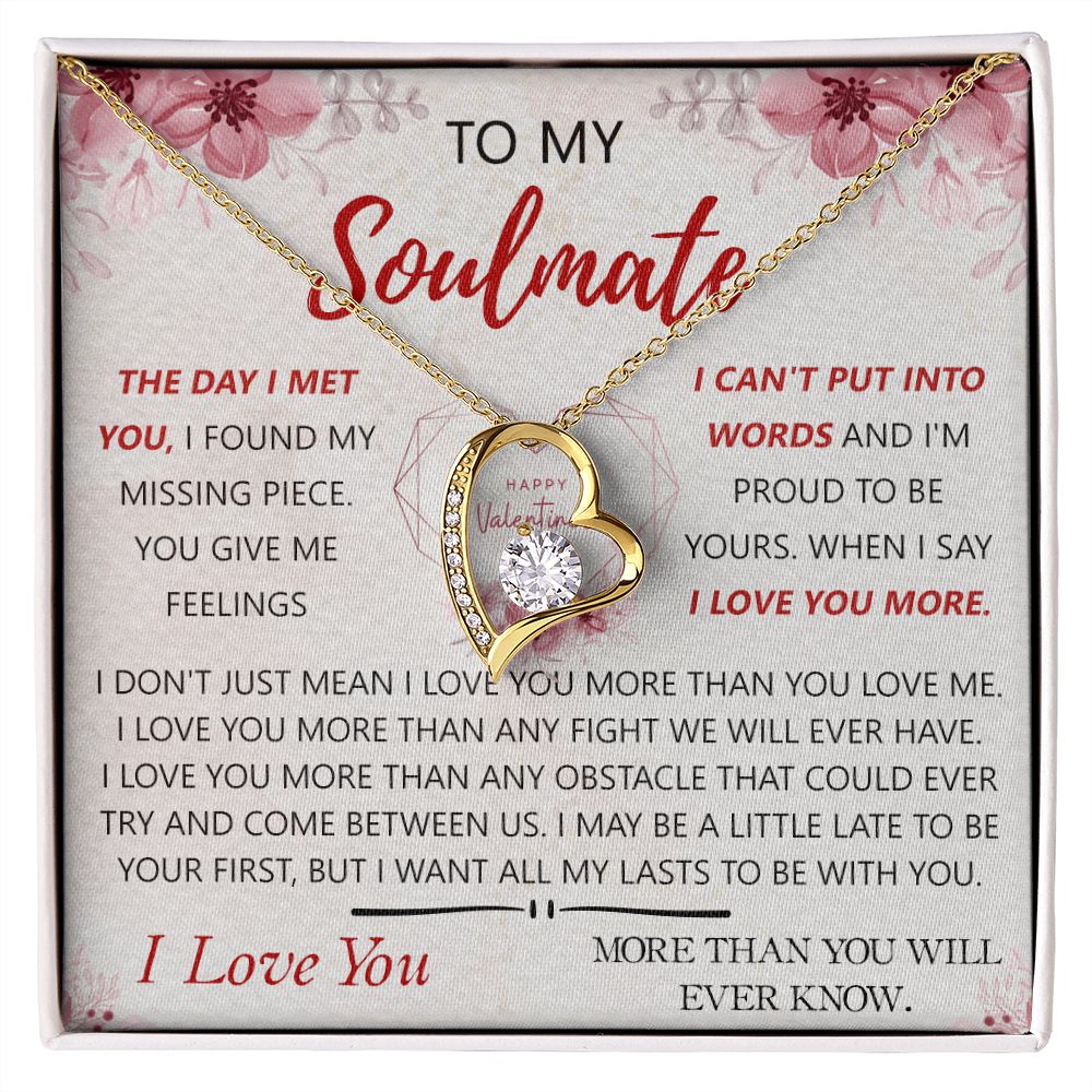 To My Soulmate Necklace for Women Birthday Christmas Jewelry Gifts For My Wife with Message Card Box Personalized Gift Present Pendant for Future Wife Soulmate Girlfriend Love 23 Forever Love Necklace