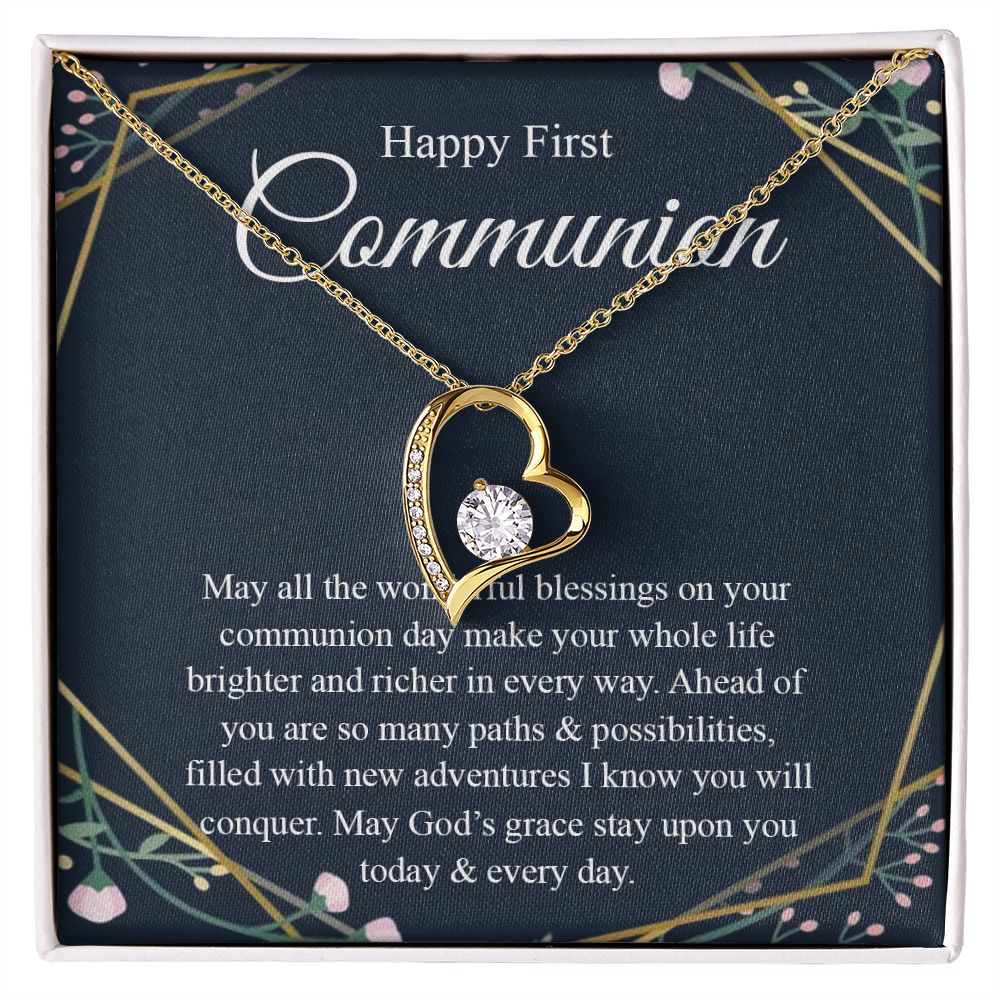 Interlocking Hearts Necklace, For First Communion Gift First Holy Communion Congrats Graduation Pendants Gift For Daughter, Granddaughter, Niece, Sister Forever Love Necklace