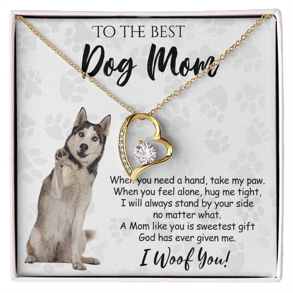 To The Best Husky Dog Mom Knot Necklace Mother's Day Gift , I Woof You Quote Gift Card, Message Card Jewelry For Dog Lovers, Necklace For Mom Forever Love Necklace