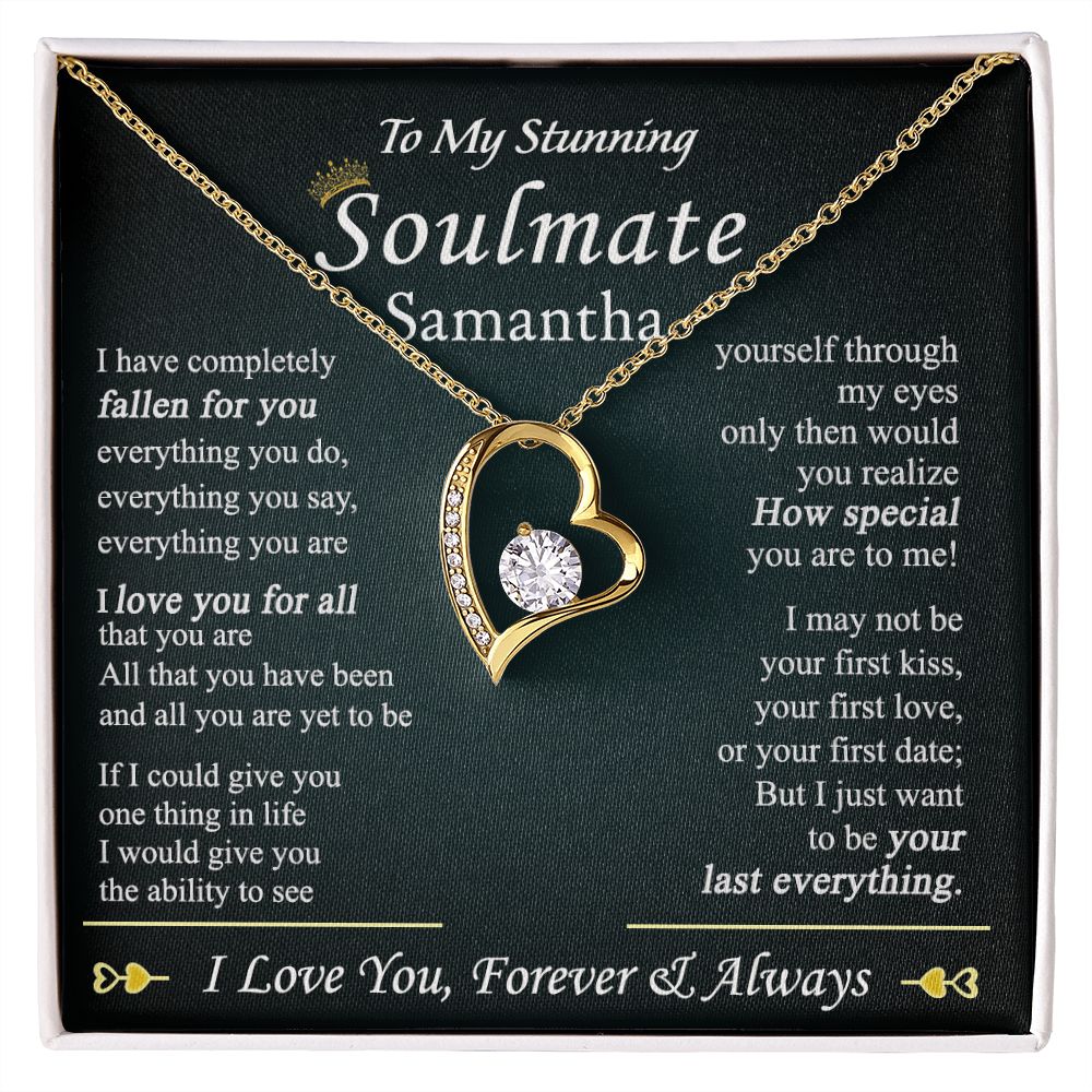 To My Soulmate Necklace for Women Birthday Valentines Day Jewelry Gifts For My Wife with Message Card Box Personalized Gift Present Pendant for Future Wife Soulmate Girlfriend Love 1 Forever Love Necklace
