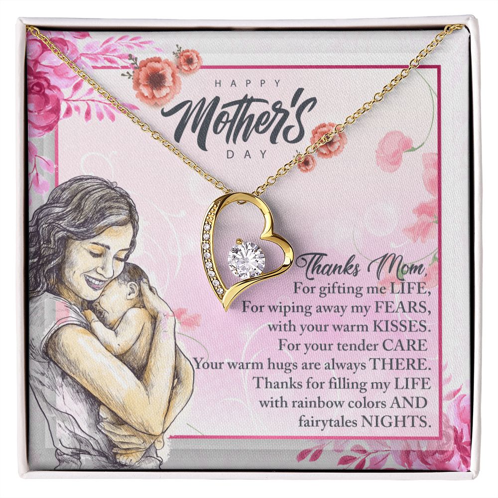To My Mom, Mother Necklace Pendant Gift From Daughter Or Son Thanks Mom For Gifting Me Life With Message Card Gift For Mom Forever Love Necklace