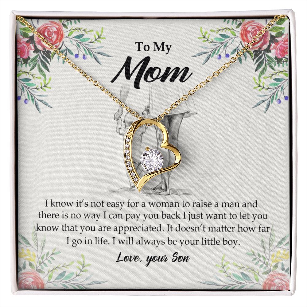 To My Mom Necklace Pendant Gift From Son And Happy Mother's Day Gift For Mom Birthday, Anniversary Your Little Boy Forever Love Necklace