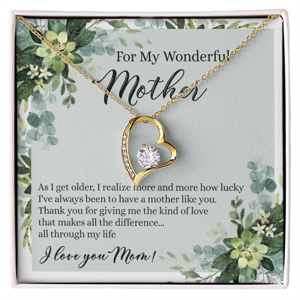 To My Wonderful Mother Necklace Message Card, Gift Box for Mom Birthday Gift From Daughter Mothers Day Necklace for Mom Gift From Daughter Mom Gifts For Mom Thank You Gift For Mom Forever Love Necklace