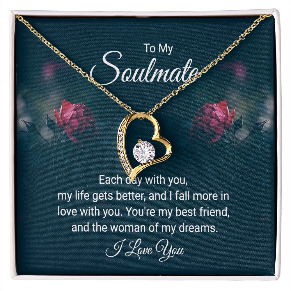 To My Soulmate Necklace for Women Birthday Christmas Jewelry Gifts For My Wife with Message Card Box Personalized Gift Present Pendant for Future Wife Soulmate Girlfriend Love 20 Forever Love Necklace