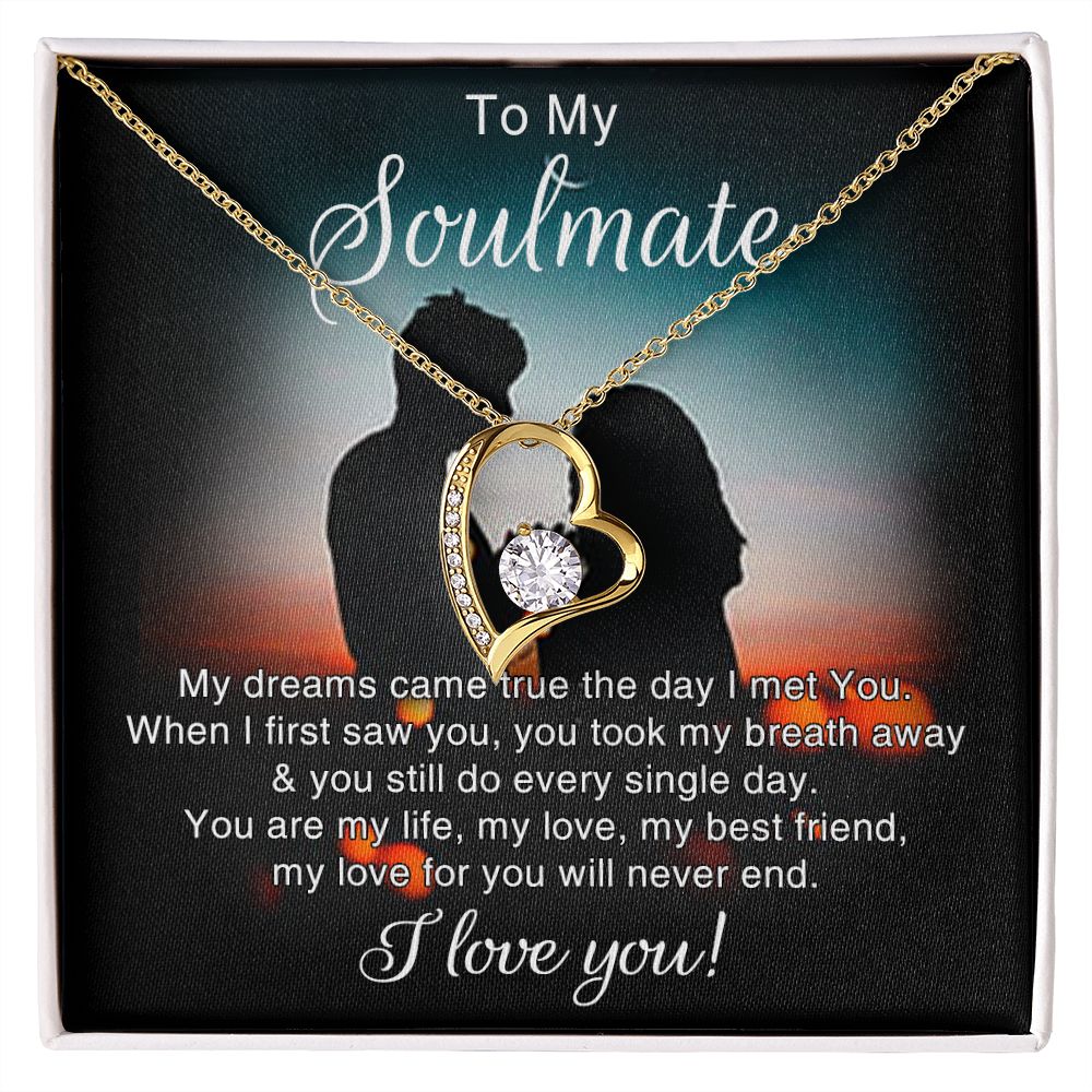 To My Soulmate Necklace for Women Birthday Christmas Jewelry Gifts For My Wife with Message Card Box Personalized Gift Present Pendant for Future Wife Soulmate Girlfriend Love 4 Forever Love Necklace