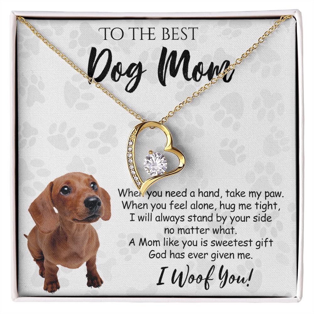 To The Best Dachshund Dog Mom Knot Necklace Mother's Day Gift , I Woof You Quote Gift Card, Message Card Jewelry For Dog Lovers, Necklace For Mom Forever Love Necklace