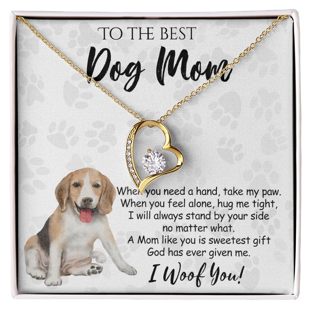 To The Best Beagle Dog Mom Knot Necklace Mother's Day Gift , I Woof You Quote Gift Card, Message Card Jewelry For Dog Lovers, Necklace For Mom Forever Love Necklace