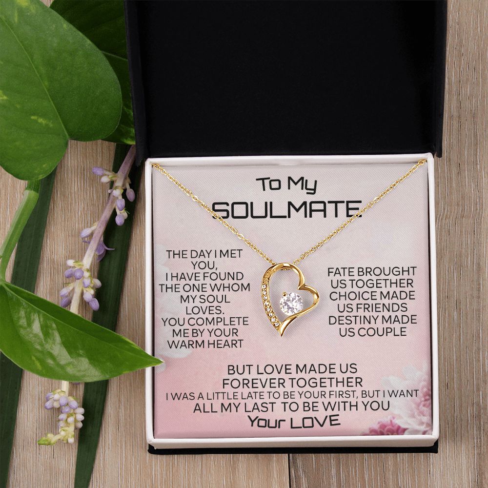 To My Soulmate Necklace for Women Birthday Christmas Jewelry Gifts For My Wife with Message Card Box Personalized Gift Present Pendant for Future Wife Soulmate Girlfriend Love 2 Forever Love Necklace
