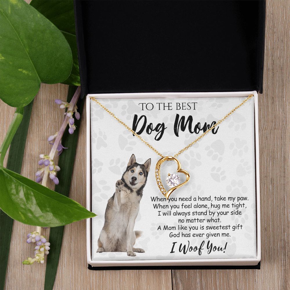 To The Best Husky Dog Mom Knot Necklace Mother's Day Gift , I Woof You Quote Gift Card, Message Card Jewelry For Dog Lovers, Necklace For Mom Forever Love Necklace