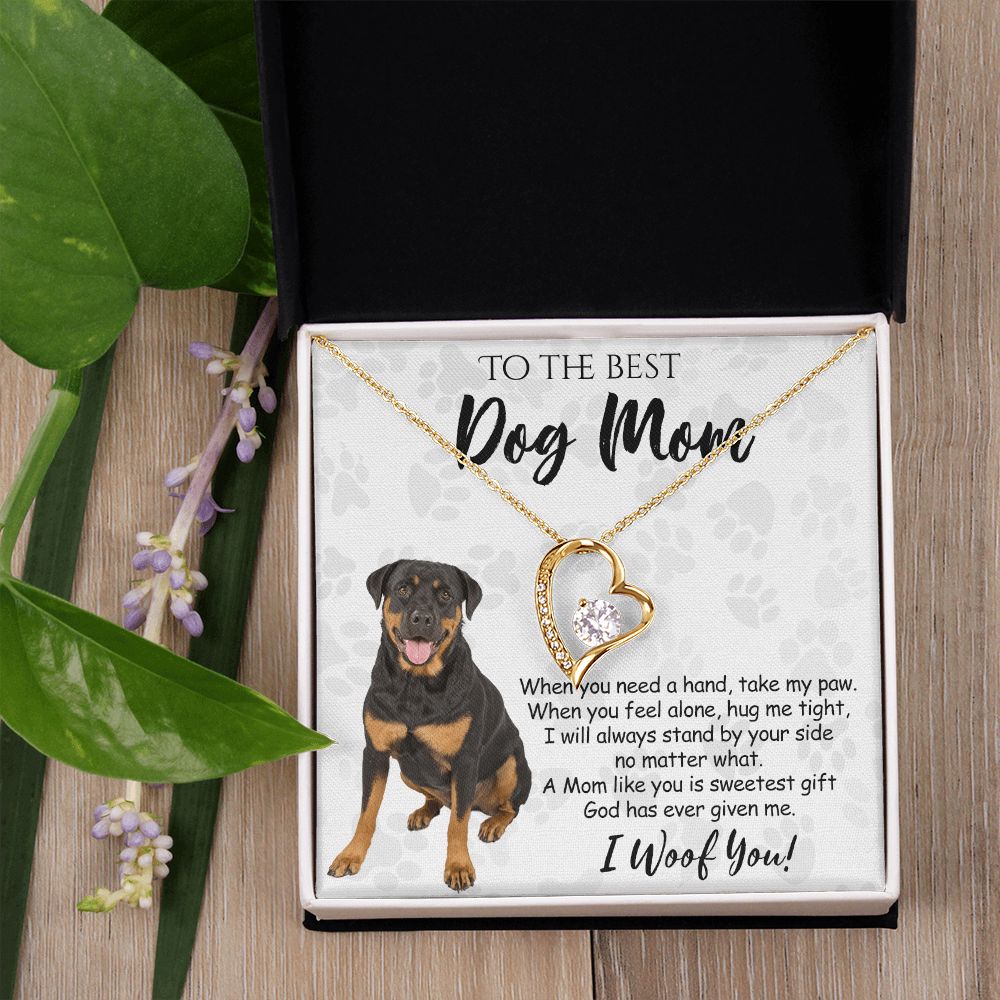 To The Best Rottweiler Dog Mom Knot Necklace Mother's Day Gift , I Woof You Quote Gift Card, Message Card Jewelry For Dog Lovers, Necklace For Mom Forever Love Necklace