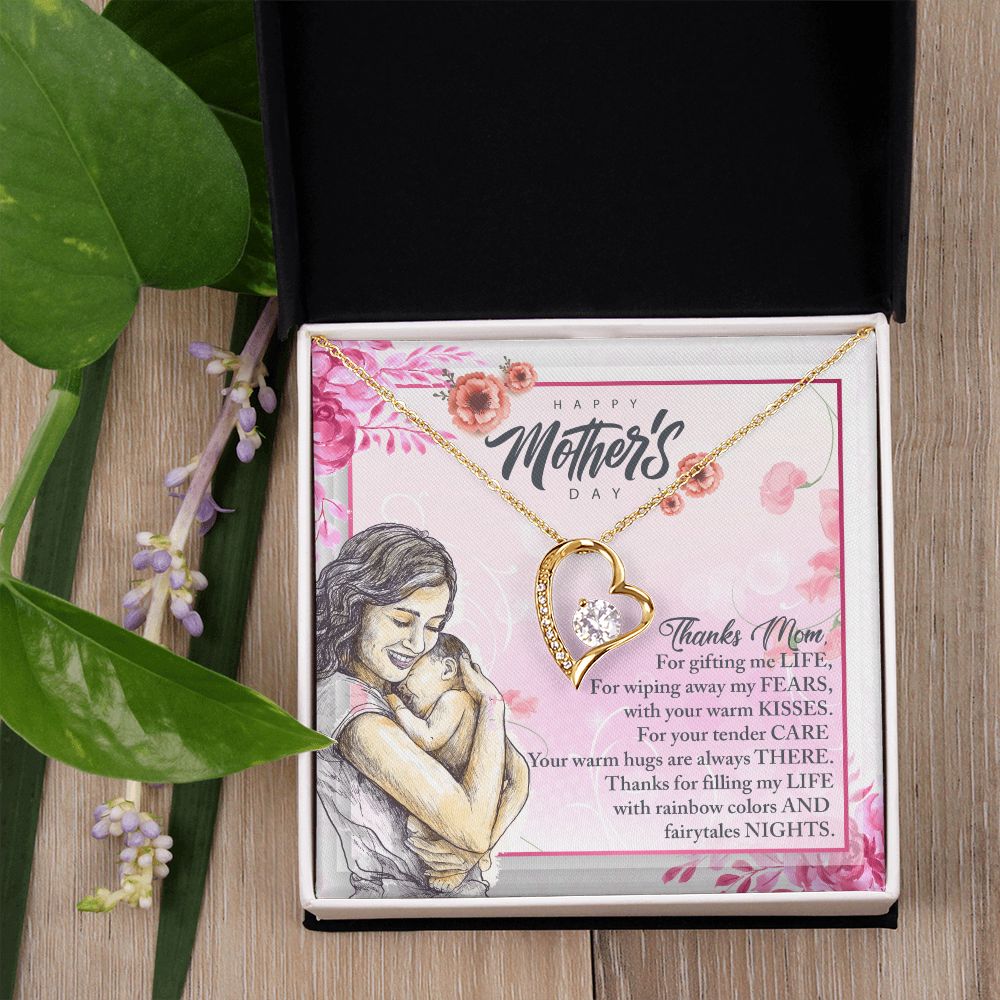 To My Mom, Mother Necklace Pendant Gift From Daughter Or Son Thanks Mom For Gifting Me Life With Message Card Gift For Mom Forever Love Necklace