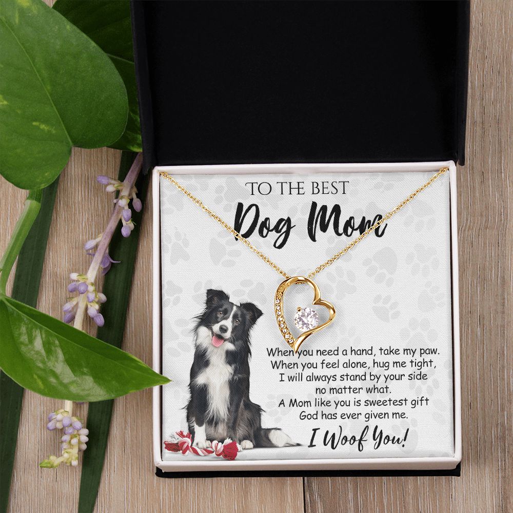 To The Best Border Collie Dog Mom Knot Necklace Mother's Day Gift , I Woof You Quote Gift Card, Message Card Jewelry For Dog Lovers, Necklace For Mom Forever Love Necklace