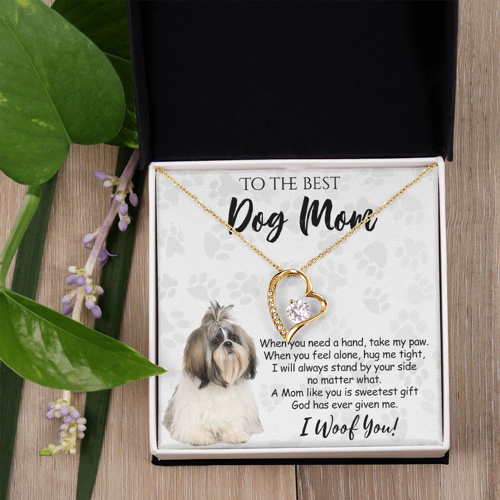 To The Best Shih Tzu Dog Mom Knot Necklace Mother's Day Gift , I Woof You Quote Gift Card, Message Card Jewelry For Dog Lovers, Necklace For Mom Forever Love Necklace