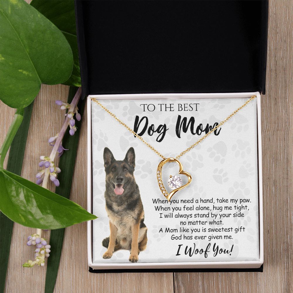 To The Best German Shepherd Dog Mom Knot Necklace Mother's Day Gift , I Woof You Quote Gift Card, Message Card Jewelry For Dog Lovers, Necklace For Mom Forever Love Necklace