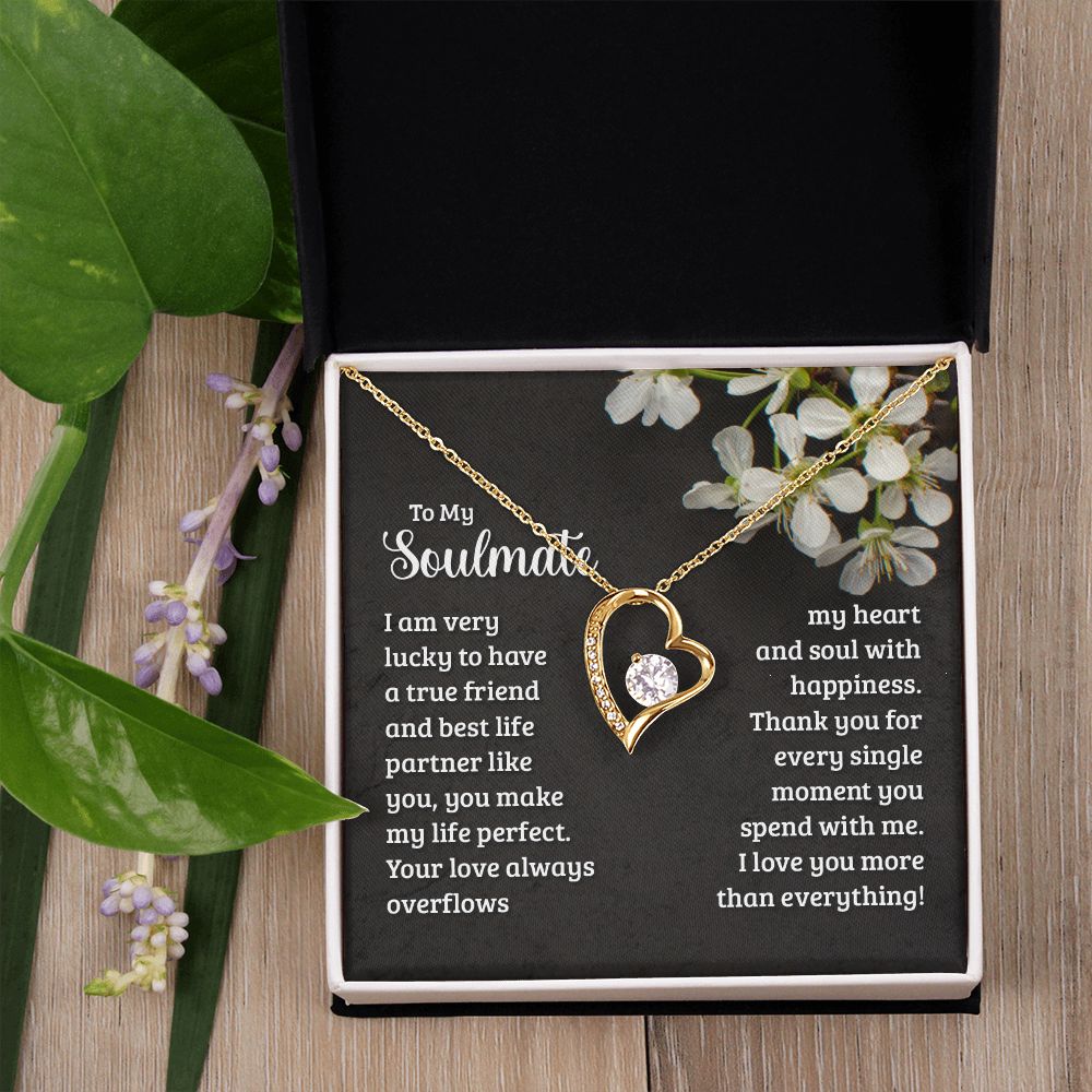 To My Soulmate Necklace for Women Birthday Christmas Jewelry Gifts For My Wife with Message Card Box Personalized Gift Present Pendant for Future Wife Soulmate Girlfriend Love 18 Forever Love Necklace