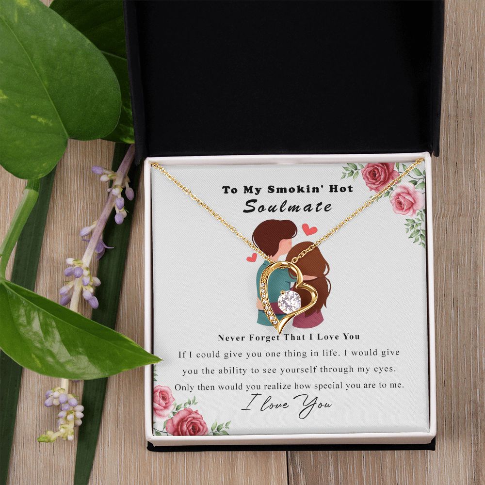 To My Smokin Hot Soulmate Necklace - Wife Gifts From Husband To My Wife Necklace, Gift for Her Romantic, Girlfriend Gifts Necklace for Wife from Men Includes Message Card and Gift Box Forever Love Necklace