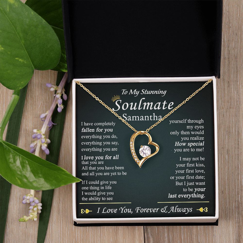 To My Soulmate Necklace for Women Birthday Valentines Day Jewelry Gifts For My Wife with Message Card Box Personalized Gift Present Pendant for Future Wife Soulmate Girlfriend Love 1 Forever Love Necklace