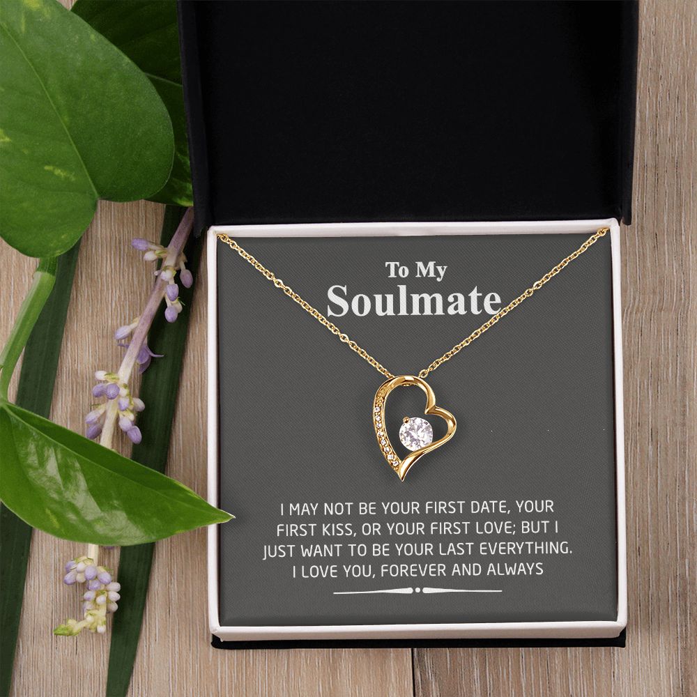 To My Soulmate Necklace for Women Birthday Valentines Day Jewelry Gifts For My Wife with Message Card Box Personalized Gift Present Pendant for Future Wife Soulmate Girlfriend Love 2 Forever Love Necklace