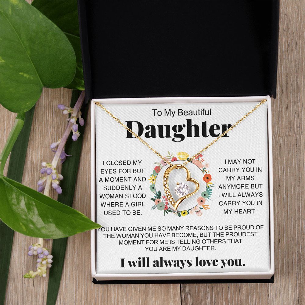 Jewelry Pendant Present for Daughter, To My Daughter Gift Necklace from Mom, Mother Daughter Gift Ideas, Birthday Christmas Gift Graduation Gifts for Daughters, Mother and Daughter Necklace 16 Forever Love Necklace